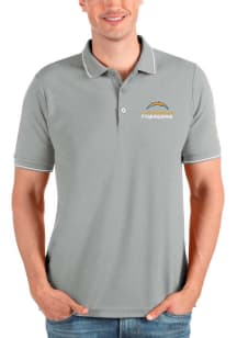 Antigua Los Angeles Chargers Mens Grey Text Affluent Short Sleeve Polo