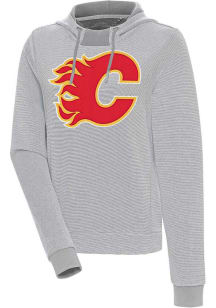 Antigua Calgary Flames Womens Grey Axe Bunker Hooded Sweatshirt