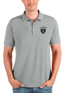 Antigua Las Vegas Raiders Mens Grey Affluent Short Sleeve Polo