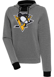 Antigua Pittsburgh Penguins Womens Black Axe Bunker Hooded Sweatshirt