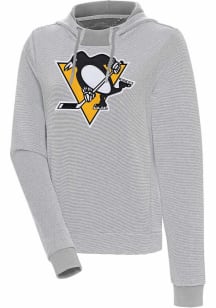 Antigua Pittsburgh Penguins Womens Grey Axe Bunker Hooded Sweatshirt