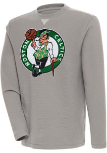 Antigua Boston Celtics Mens Oatmeal Flier Bunker Long Sleeve Crew Sweatshirt