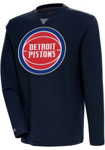 Antigua Detroit Pistons Mens Navy Blue Flier Bunker Long Sleeve Crew Sweatshirt