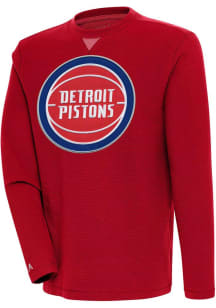 Antigua Detroit Pistons Mens Red Flier Bunker Long Sleeve Crew Sweatshirt