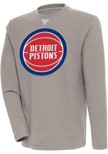 Antigua Detroit Pistons Mens Oatmeal Flier Bunker Long Sleeve Crew Sweatshirt