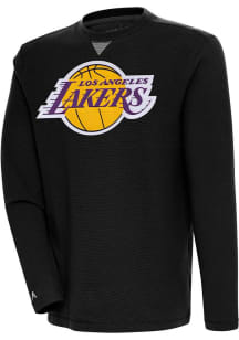 Antigua Los Angeles Lakers Mens Black Flier Bunker Long Sleeve Crew Sweatshirt