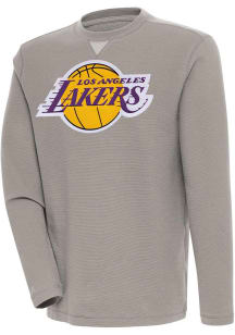 Antigua Los Angeles Lakers Mens Oatmeal Flier Bunker Long Sleeve Crew Sweatshirt