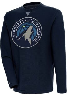 Antigua Minnesota Timberwolves Mens Navy Blue Flier Bunker Long Sleeve Crew Sweatshirt