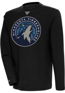 Antigua Minnesota Timberwolves Mens Black Flier Bunker Long Sleeve Crew Sweatshirt