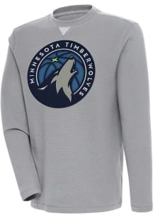 Antigua Minnesota Timberwolves Mens Grey Flier Bunker Long Sleeve Crew Sweatshirt