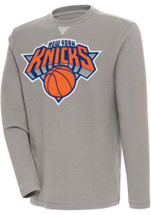 Antigua New York Knicks Mens Oatmeal Flier Bunker Long Sleeve Crew Sweatshirt