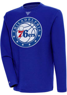 Antigua Philadelphia 76ers Mens Blue Flier Bunker Long Sleeve Crew Sweatshirt