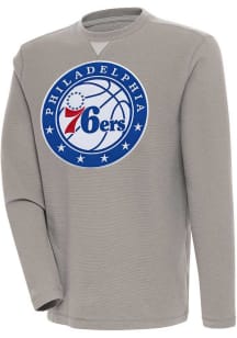 Antigua Philadelphia 76ers Mens Oatmeal Flier Bunker Long Sleeve Crew Sweatshirt