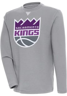 Antigua Sacramento Kings Mens Grey Flier Bunker Long Sleeve Crew Sweatshirt