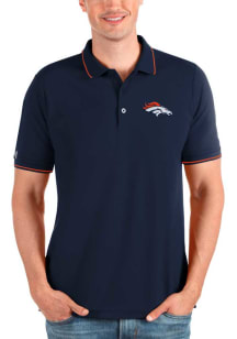 Antigua Denver Broncos Mens Navy Blue Affluent Short Sleeve Polo
