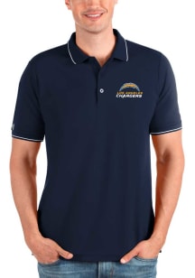 Antigua Los Angeles Chargers Mens Navy Blue Text Affluent Short Sleeve Polo