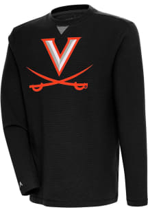 Antigua Virginia Cavaliers Mens Black Flier Bunker Long Sleeve Crew Sweatshirt