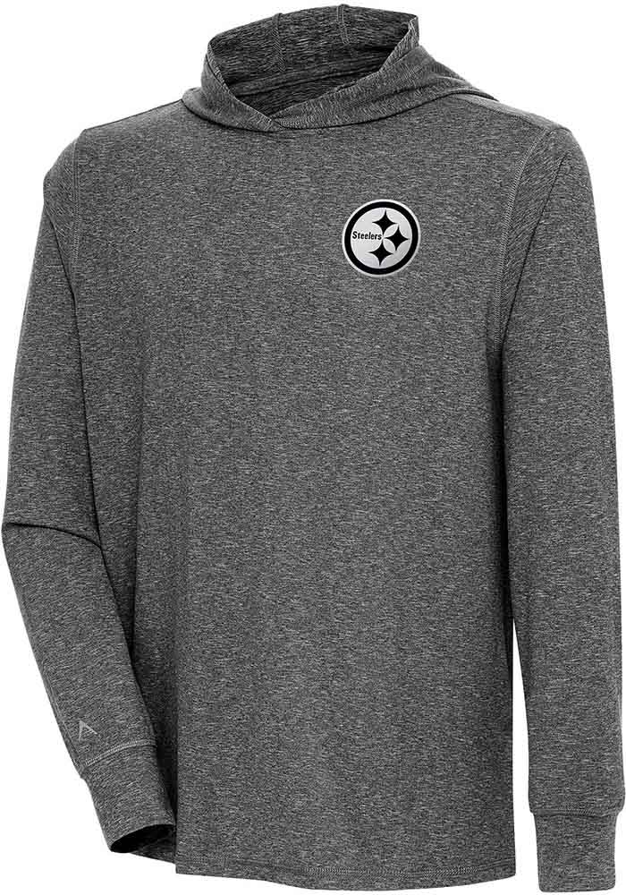 Men's Antigua Heather Gray Pittsburgh Steelers Saga Long Sleeve Hoodie T-Shirt Size: Small