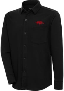 Antigua Arkansas Razorbacks Mens Black Steamer Shacket Long Sleeve Dress Shirt