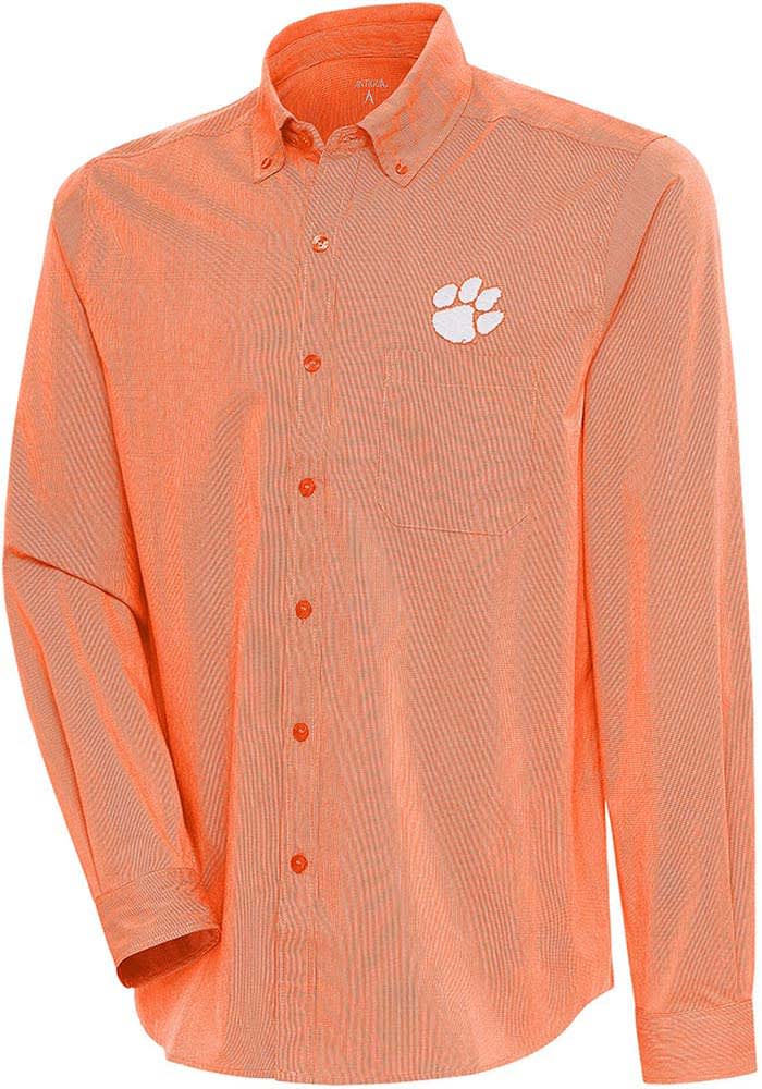 Antigua Detroit Tigers Orange Compression Long Sleeve Dress Shirt, Orange, 70% Cotton / 27% Polyester / 3% SPANDEX, Size S, Rally House