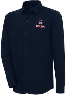 Antigua UConn Huskies Mens Navy Blue Steamer Shacket Long Sleeve Dress Shirt