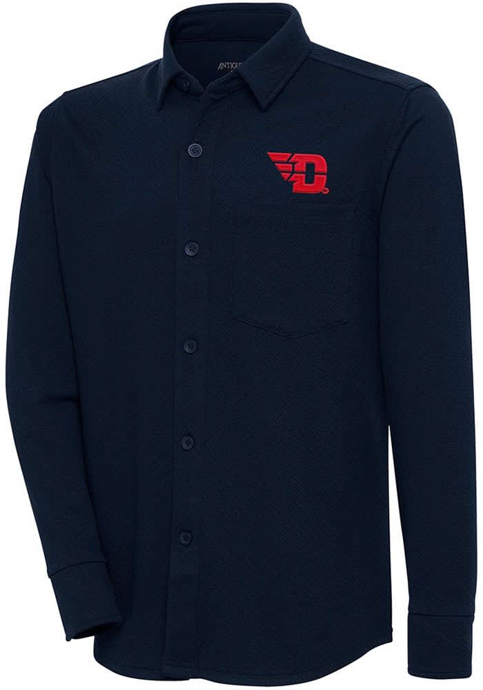 Antigua Dayton Flyers Mens Navy Blue Steamer Shacket Long Sleeve Dress Shirt