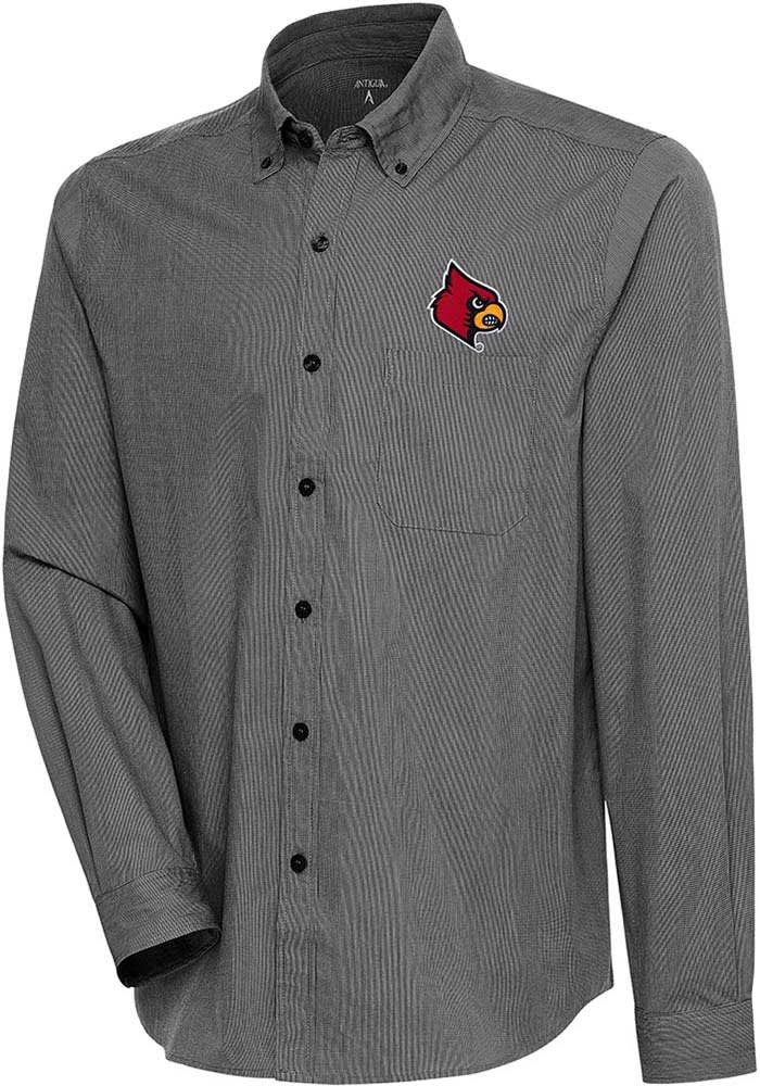 Antigua Louisville Cardinals Black Compression Long Sleeve Dress Shirt, Black, 70% Cotton / 27% Polyester / 3% SPANDEX, Size S, Rally House