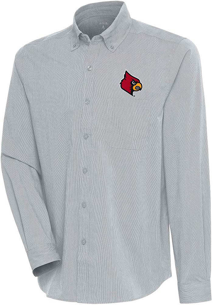 Antigua St Louis Cardinals Grey Compression Long Sleeve Dress Shirt, Grey, 70% Cotton / 27% Polyester / 3% SPANDEX, Size XL, Rally House