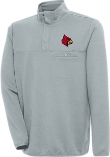 Antigua Louisville Cardinals Mens Grey Steamer Long Sleeve 1/4 Zip Pullover