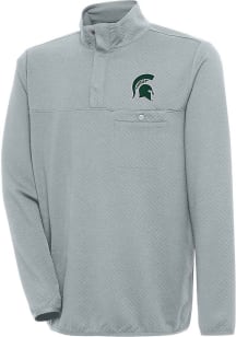 Antigua Michigan State Spartans Mens Grey Steamer Long Sleeve 1/4 Zip Pullover