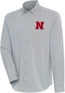 Antigua Nebraska Cornhuskers Mens Grey Compression Long Sleeve Dress Shirt
