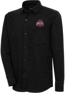 Antigua Ohio State Buckeyes Mens Black Steamer Shacket Long Sleeve Dress Shirt