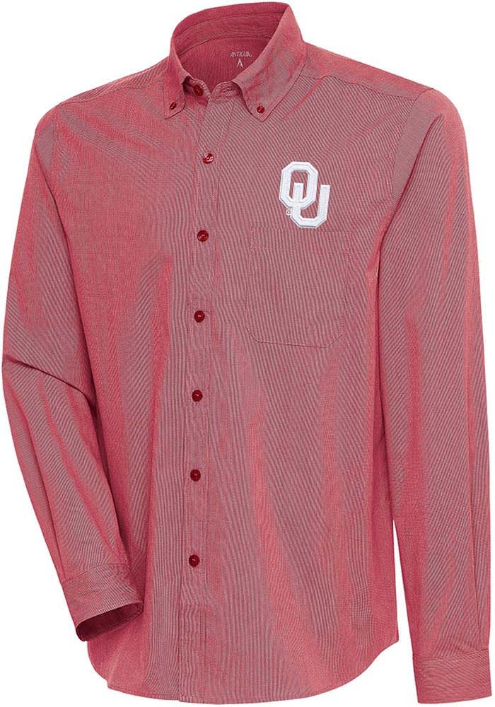 Antigua Oklahoma Sooners Red Compression Long Sleeve Dress Shirt, Red, 70% Cotton / 27% Polyester / 3% SPANDEX, Size M, Rally House