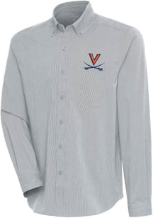 Antigua Virginia Cavaliers Mens Grey Compression Long Sleeve Dress Shirt