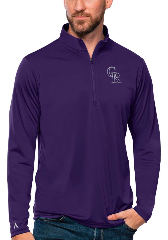 Antigua Colorado Rockies Mens Purple Tribute Long Sleeve 1/4 Zip Pullover