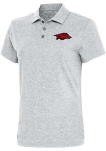 Antigua Arkansas Razorbacks Womens Grey Motivated Short Sleeve Polo Shirt