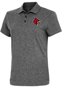 Antigua Louisville Cardinals Womens Black Motivated Short Sleeve Polo Shirt