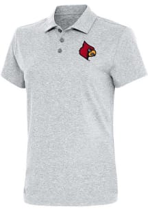 Antigua Louisville Cardinals Womens Grey Motivated Short Sleeve Polo Shirt