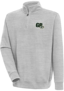 Antigua Green Bay Packers Mens Grey Chainstitch Victory Long Sleeve Qtr Zip Pullover