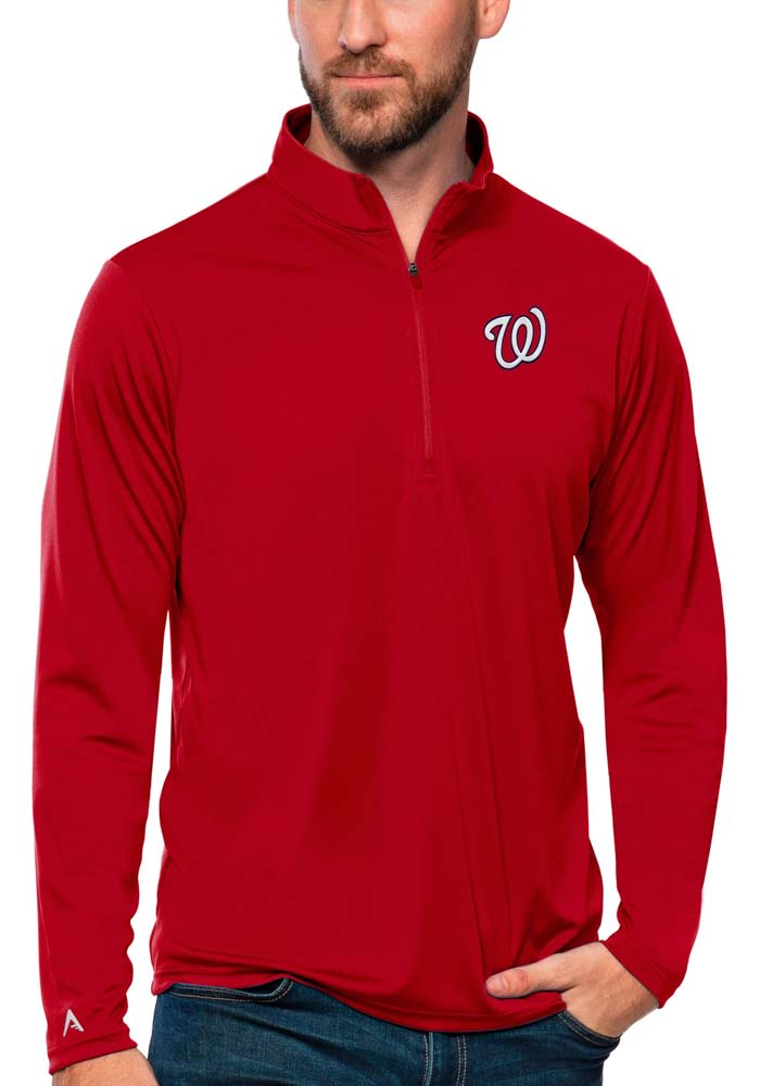 Antigua Washington Nationals Mens Red Tribute Long Sleeve 1/4 Zip Pullover