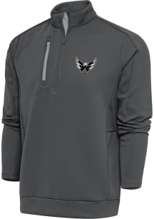 Antigua Washington Capitals Mens Grey Metallic Logo Generation Long Sleeve 1/4 Zip Pullover