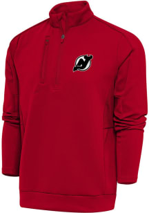 Antigua New Jersey Devils Mens Red Metallic Logo Generation Long Sleeve 1/4 Zip Pullover