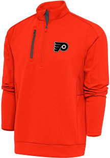 Antigua Philadelphia Flyers Mens Orange Metallic Logo Generation Long Sleeve 1/4 Zip Pullover