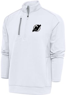 Antigua New Jersey Devils Mens White Metallic Logo Generation Long Sleeve 1/4 Zip Pullover