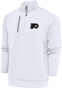 Antigua Philadelphia Flyers Mens White Metallic Logo Generation Long Sleeve 1/4 Zip Pullover