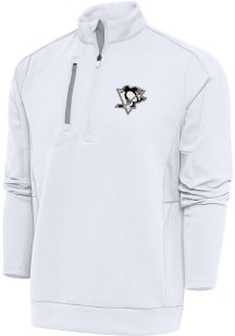 Antigua Pittsburgh Penguins Mens White Metallic Logo Generation Long Sleeve 1/4 Zip Pullover