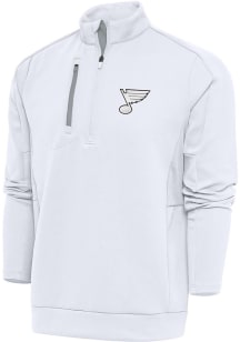 Antigua St Louis Blues Mens White Metallic Logo Generation Long Sleeve 1/4 Zip Pullover