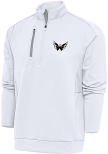 Antigua Washington Capitals Mens White Metallic Logo Generation Long Sleeve 1/4 Zip Pullover
