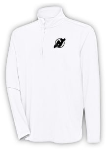 Antigua New Jersey Devils Mens White Metallic Logo Hunk Long Sleeve 1/4 Zip Pullover