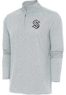 Antigua Seattle Kraken Mens Grey Metallic Logo Hunk Long Sleeve Qtr Zip Pullover